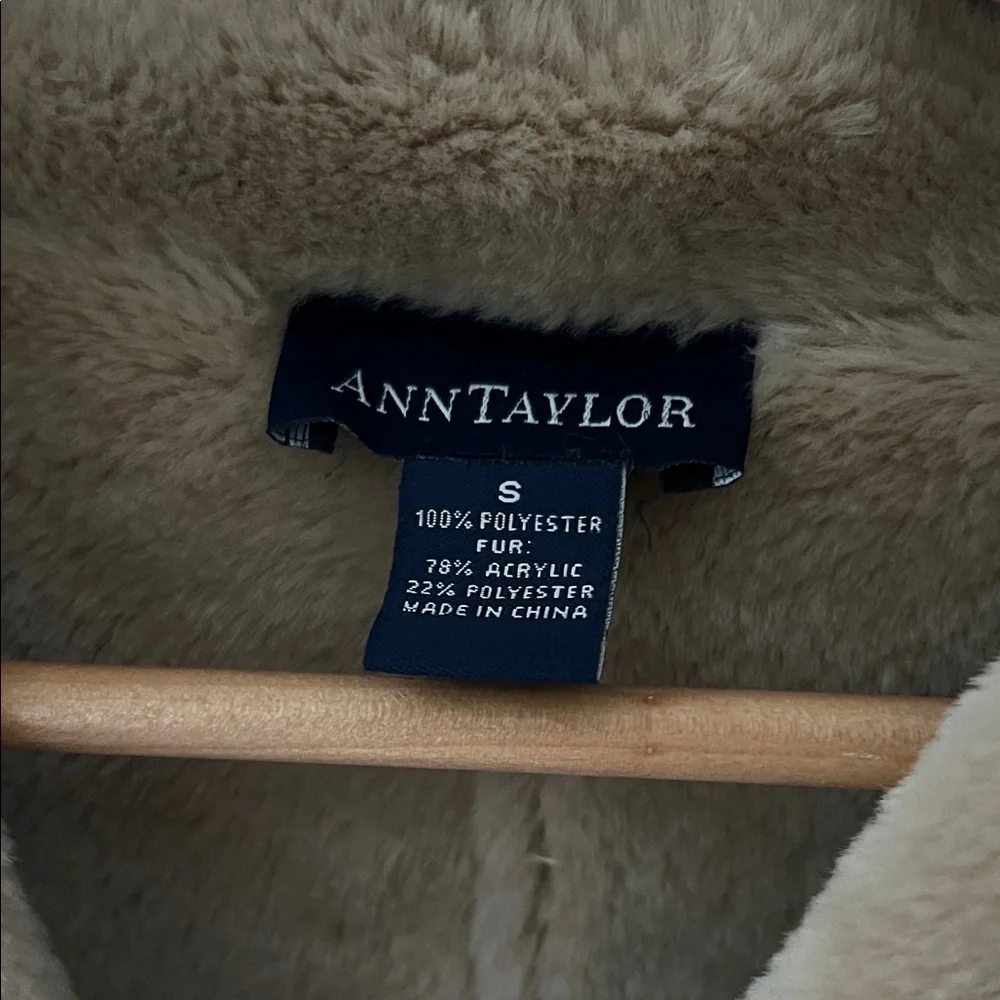 Ann Taylor Brown Faux-Suede Shearling-Trim Trench Coat - Picture 3 of 5